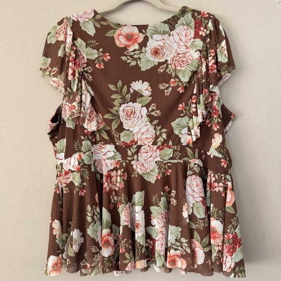 Torrid Brown Floral V-Neck Peplum Blouse Size 3/3X US - Picture 6 of 9